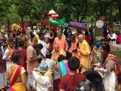 Devotees from Cambodia attained Ratha Yatra in Bangkok, and display the OM Sri Surabhi Campaign.